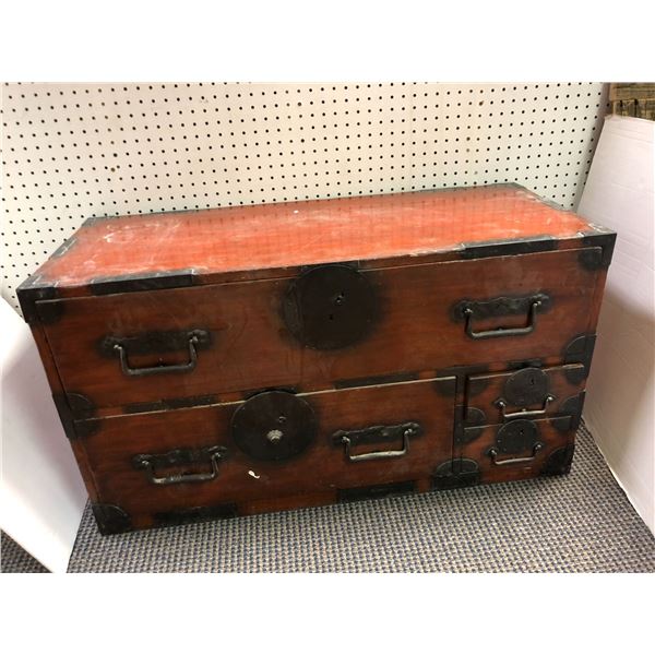 Vintage Steamer Chest - wood with Metal accents and Handles - approx. 39 x 17 x 21 1/2in
