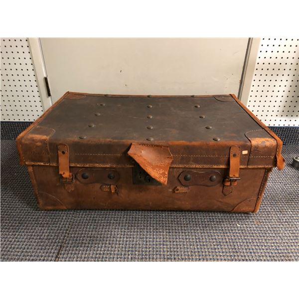 Leather Steamer Trunk - approx. 30in x 19in x 12in