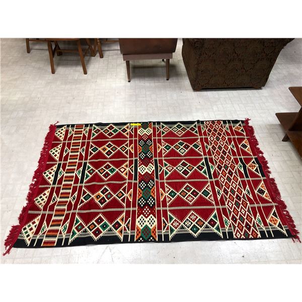 Kilim Rug made in Turkey with Red and Cream Tones and Red Fringe Ends on two sides - approx. 4feet x