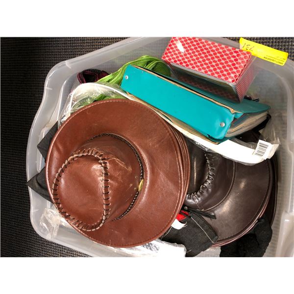 Bin Full of Leather Hats, Hockey Cards and other Estate Items - new and used