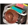 Image 1 : Bin Full of Leather Hats, Hockey Cards and other Estate Items - new and used
