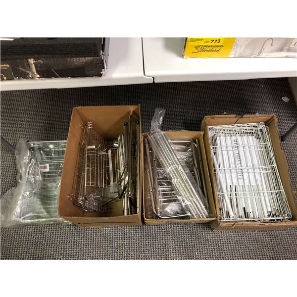 Group Lot of Misc. Wire Shelving, White and Chrome