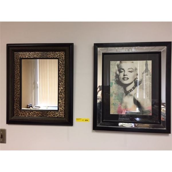 Group of two - Framed Mirror and Marilyn Munroe in a Mirrored Frame - largest approx. 21 x 25in