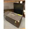 Image 1 : Brown Leather Locking Storage Container/Luggage - approx. 22 x 9 1/2 x 14in
