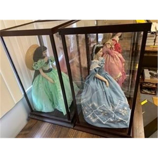 Two Glass Cased Dolls - Dolls are approx. 18in tall, case is approx. 25in tall