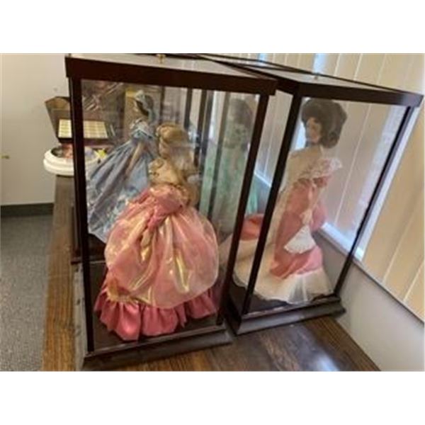Two Glass Cased Dolls - Dolls are approx. 18in tall, case is approx. 25in tall