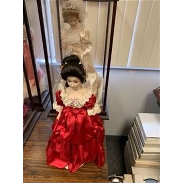 One Glass Cased Doll and One Doll without Case - Dolls are approx. 18in tall, case is approx. 25in t
