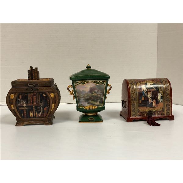 Three Music Boxes from Kitten Capers - limited edition and the other from the Heirloom Porcelain Col