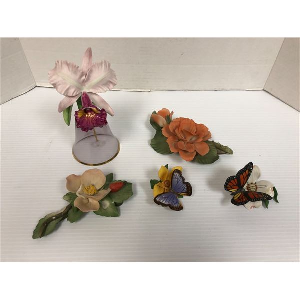 Capodimonte Flowers - both with broken pieces plus unknown bell