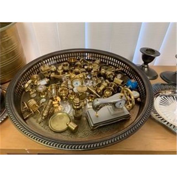 Group Lot of Misc. Collectibles - Brass Plant Pots, Silver Plated Items & Brass Miniatures