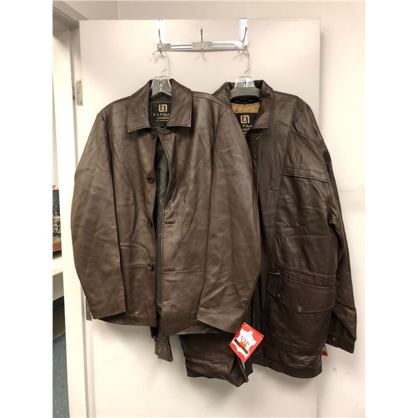 Two Brown Leather Men's Jackets from VIP Leathers Canada/Fine Lambskin - One Medium and one XL