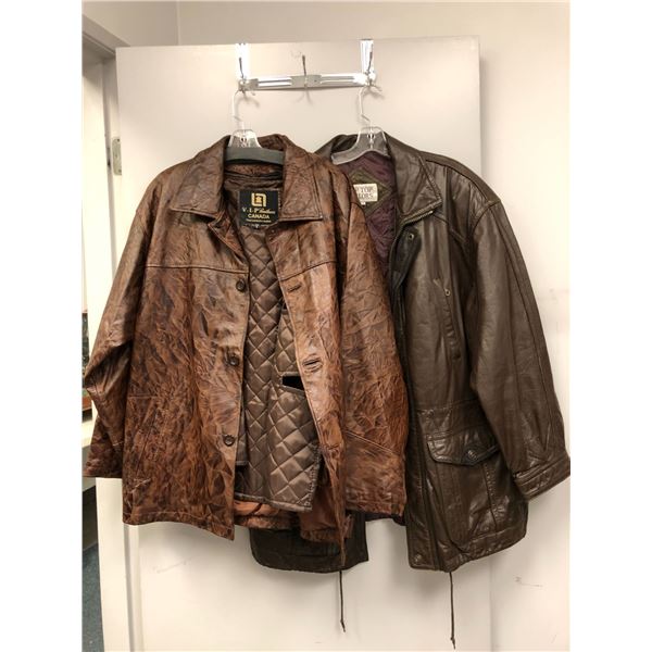 Two Men's Brown Leather Jackets (Tip Top Tailors and VIP Leathers Canada) - Both Large