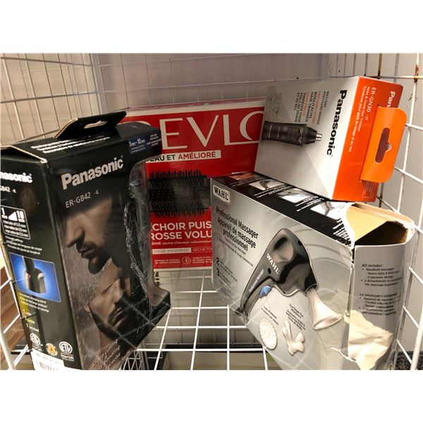 Group of Personal Care Items - Massager, Volumizer Hair Brush, Facial Hair Remover, and Panasonic Be