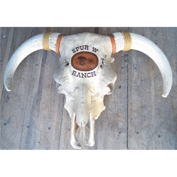 bull’s skull with ranch logo on it