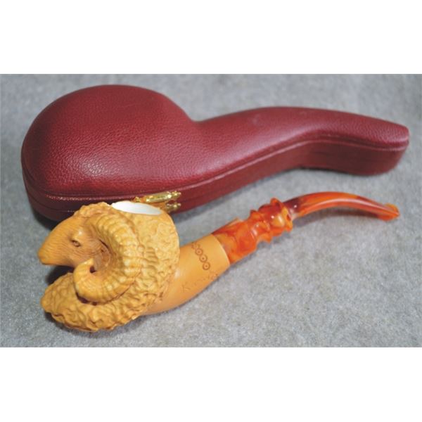 Meenschaum carved ram’s head pipe