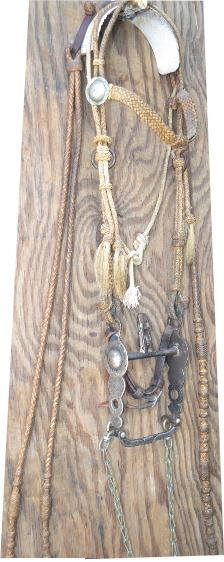 rawhide bridle with early silver overlaid half breed bit