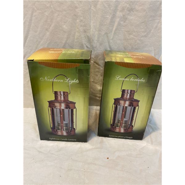 2 light house candle lanterns
