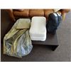Image 1 : Sleeping Bag, Memory Foam Pillows & Hanging Closet Organizer