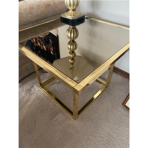 Brass/Glass Coffee Table & Matching Side Table