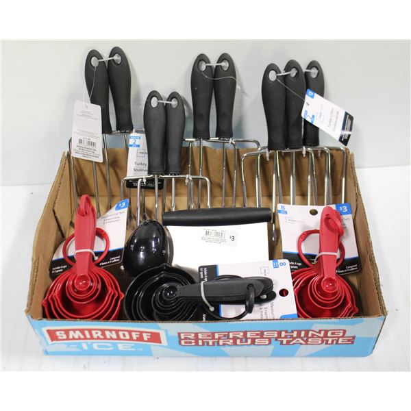 FLAT OF VARIOUS NEW KITCHEN UTENSILS