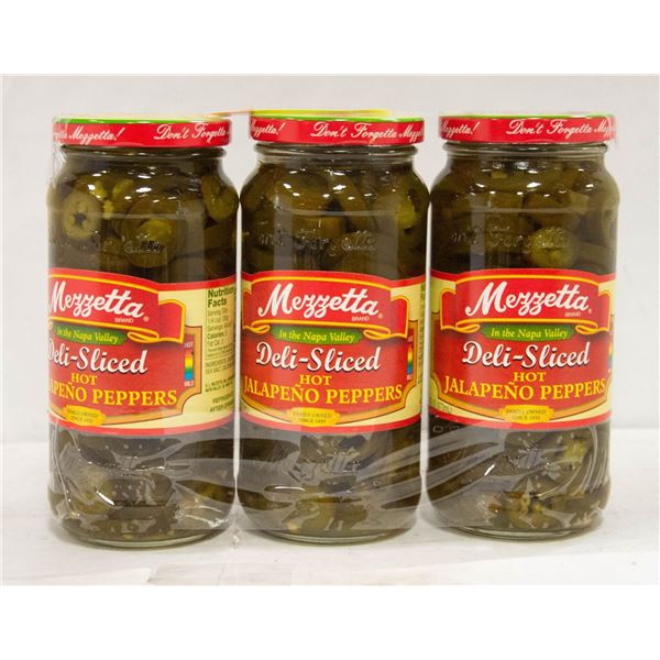 3 PK MEZZETTA  DELI-SLICED HOT JALAPENO PEPPERS