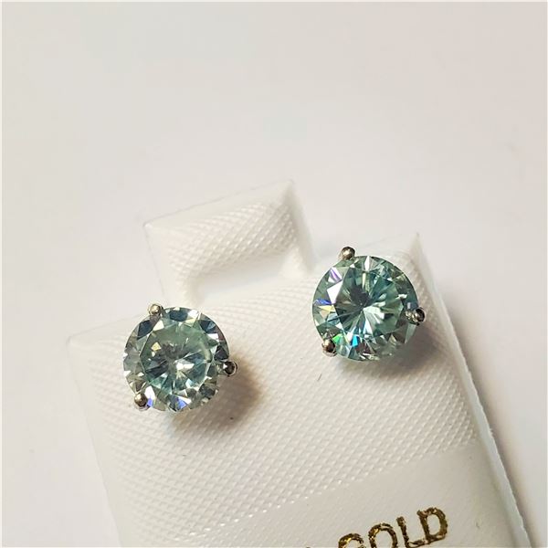 14K  VIVID BLUE GREEN MOISSANITE(2CT) EARRINGS