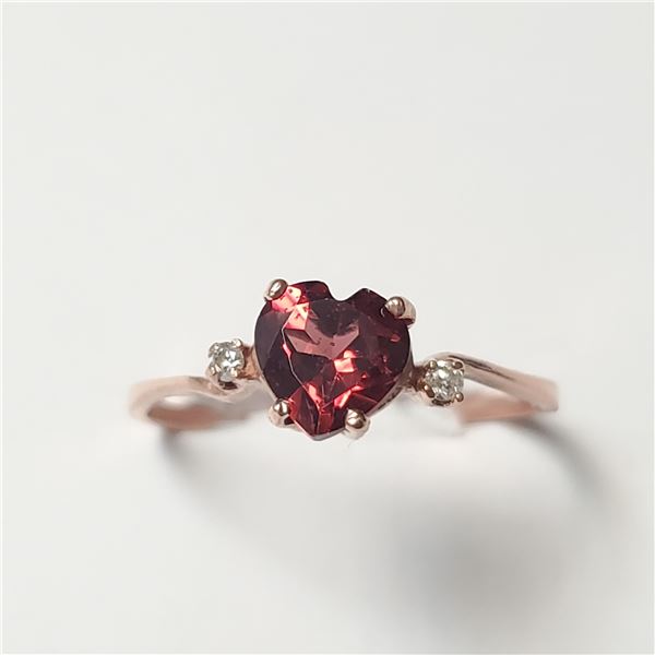 10K  GARNET(1.2CT) DIAMOND(0.02CT) RING SIZE 6.5