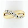 Image 1 : Vintage 14k Gold 0.20 ctw Round Diamond Florentine Finish Wavy Infinity Band Rin