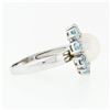 Image 5 : 14k White Gold 9.7mm Round White Pearl Ring w/ 2.00 ctw Oval Cut Aquamarine Halo