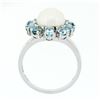 Image 7 : 14k White Gold 9.7mm Round White Pearl Ring w/ 2.00 ctw Oval Cut Aquamarine Halo