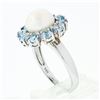 Image 8 : 14k White Gold 9.7mm Round White Pearl Ring w/ 2.00 ctw Oval Cut Aquamarine Halo