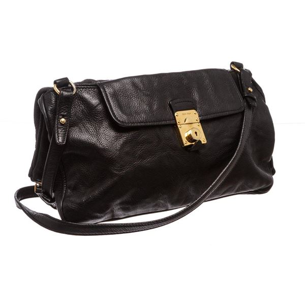 Miu Miu Black Grained Leather Fold Over Crossbody ToteBag