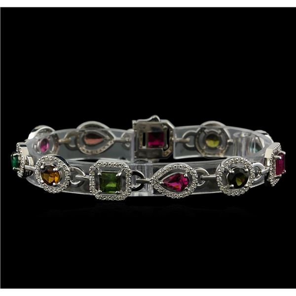 8.94 ctw Multicolor Tourmaline and Diamond Bracelet - 14KT White Gold