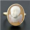 Image 2 : Vintage 14k Yellow Gold Bezel Set Carved Shell Cameo Ring w/ High Relief Angel