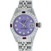 Image 2 : Rolex Ladies Stainless Steel Purple Stamp Diamond & Ruby Datejust Wristwatch