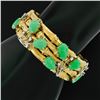 Image 6 : Vintage 18k Gold & Platinum Jade & Diamond 4 Row Wide Bamboo Bangle Bracelet