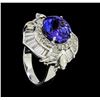 Image 4 : 9.95 ctw Round Brilliant Tanzanite And Marquise Shaped Cut Diamond Ring - 18KT W