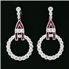 Image 2 : Estate 18K Gold 2.50 ctw Milgrain Bezel Diamond & Ruby Circle Drop Dangle Earrin