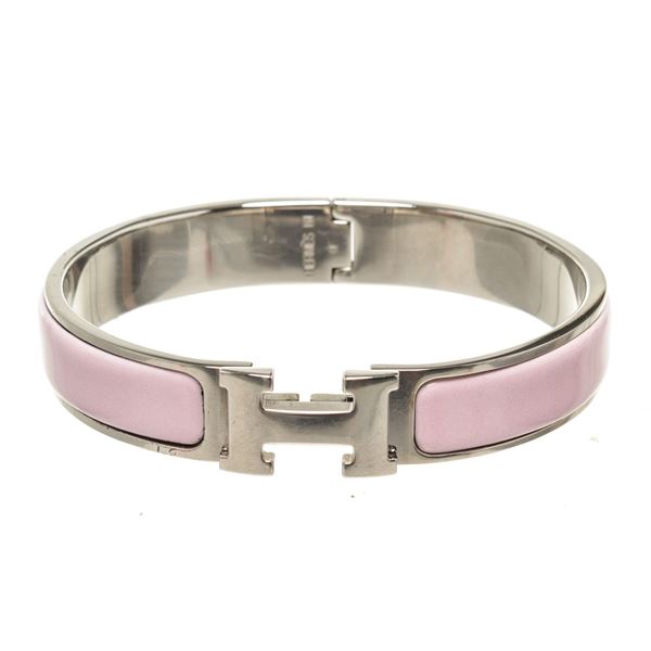 Hermes Pink Silver Clic Clac Bracelet