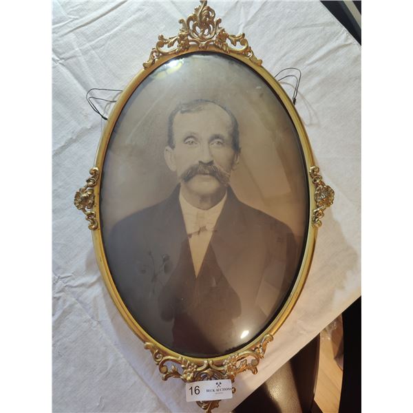 Antique Bubble Glass Portrait of Unknown Man
