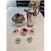 Image 1 : China Ceramic Flowers, Candlestick Holders and Coffee Urn
