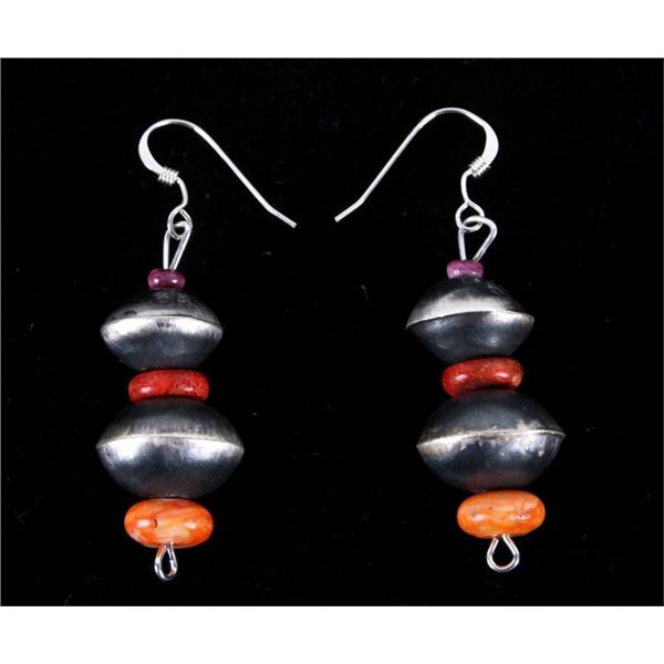Navajo Sam Begay Silver Coral & Oyster Earrings