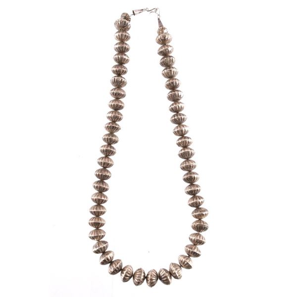 Navajo Sterling Silver Embossed Beaded Necklace