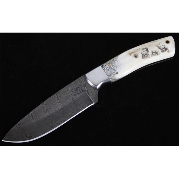 Montana Territory Damascus and Stag Antler Knife