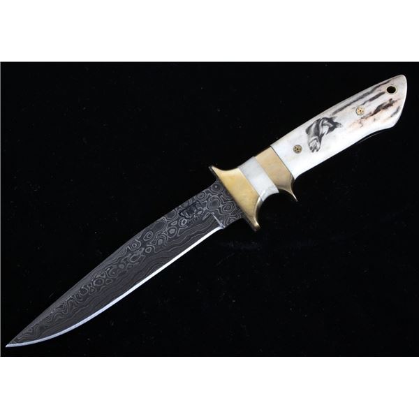 Montana Territory Damascus and Stag Antler Knife