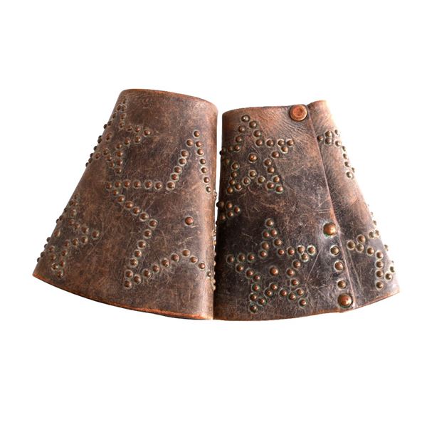 19th Century Leather & Brass Studded Cowboy Cuffs