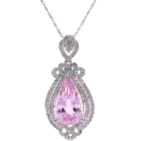 Opulent Kunzite Diamond & 14k White Gold Necklace