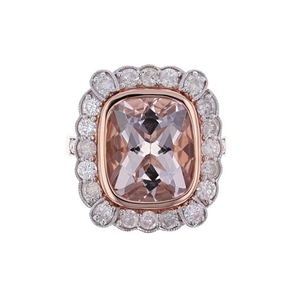 Natural Morganite Diamond & 14k Rose Gold Ring