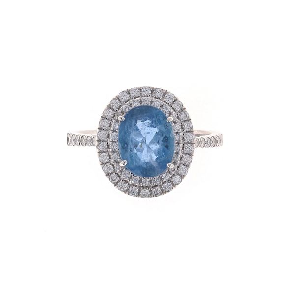 Natural Aquamarine & VS Diamond 18k Gold Ring