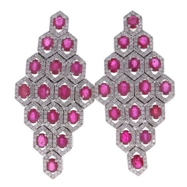 Stunning Ruby Diamond & 14k White Gold Earrings